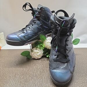 Jordan Men’s High-Top Sneakers in Iridescent Black with Green accents